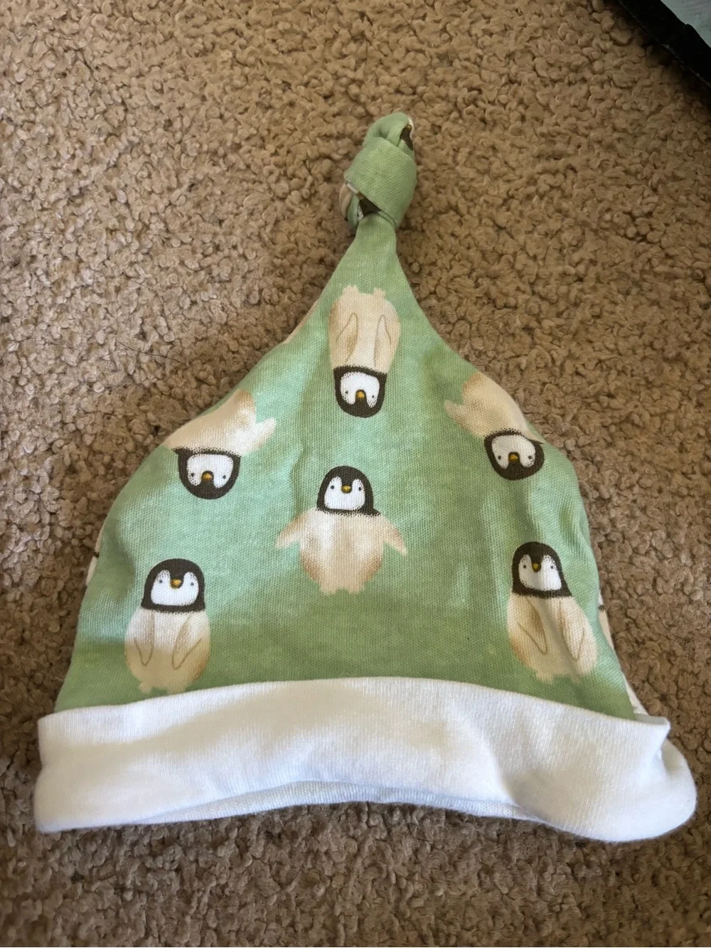 Newborn Green Penguin Print Knot Baby Hat - Unbranded